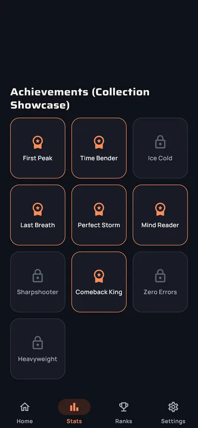 Achievements showcase: earned and locked badges