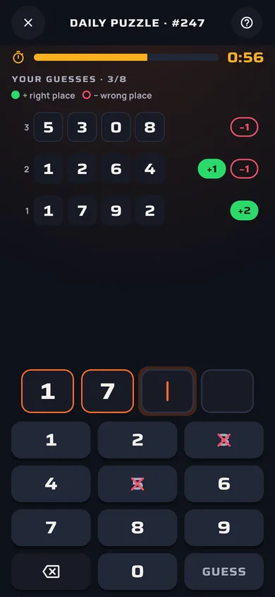 Daily Puzzle in progress: timer bar and guesses
