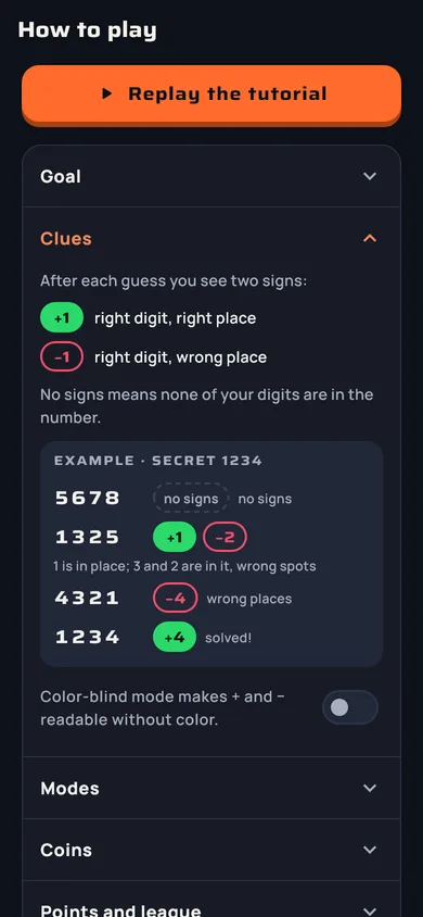 How to play screen: replay the tutorial and rule sections