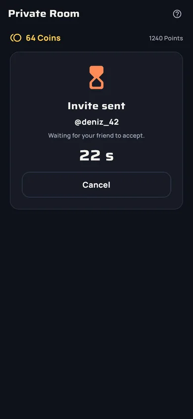 Private Room: invite sent to a friend with countdown
