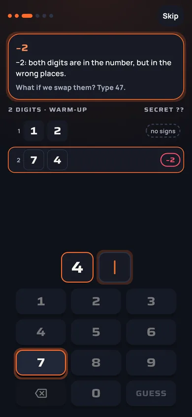 Tutorial: secret 47, second guess