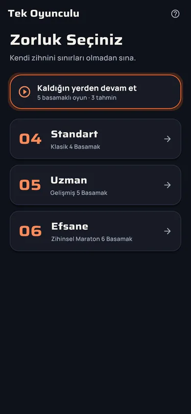Tek oyunculu zorluk seçimi: Standart, Uzman, Efsane