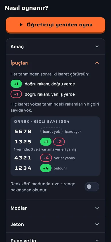 Nasıl oynanır ekranı: öğreticiyi yeniden oynat ve kural bölümleri