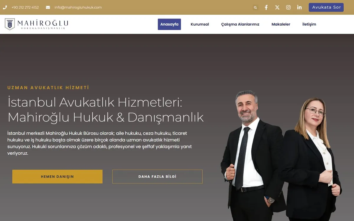 Mahiroğlu Hukuk web sitesi masaüstü görünümü