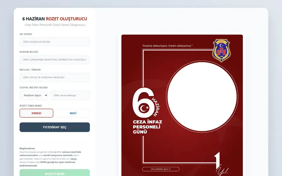 6 Haziran rozet stüdyosu web uygulaması