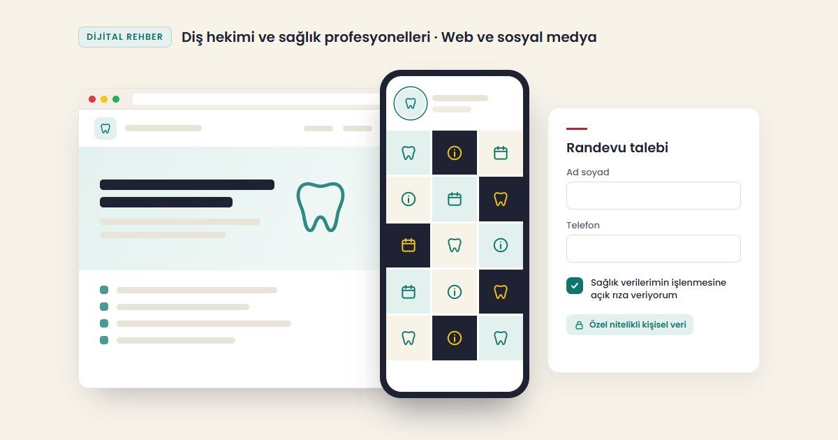 Diş hekimi web sitesi: bilgilendirici klinik sitesi taslağı, sosyal medya gönderi ızgarası ve açık rıza kutulu randevu formu