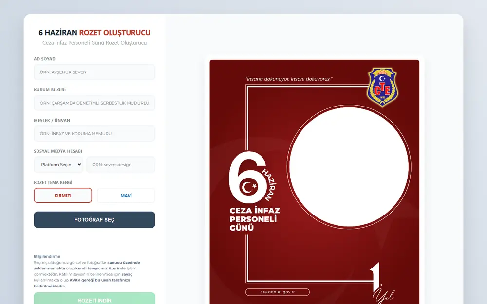 6 Haziran Rozet Stüdyosu web uygulamasının masaüstü ana sayfası