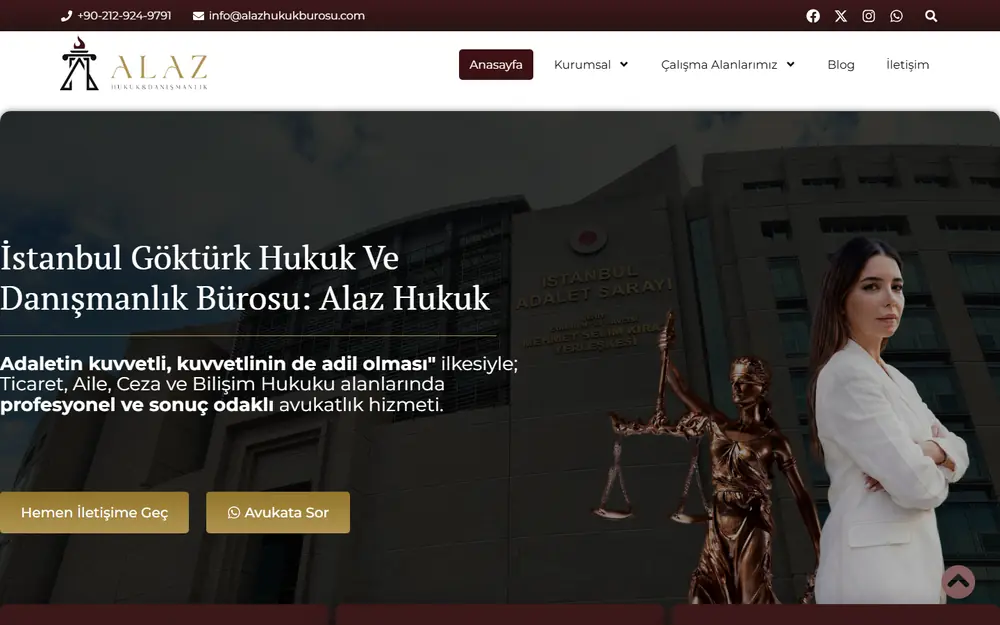 Alaz Hukuk ve Danışmanlık web sitesinin masaüstü ana sayfası