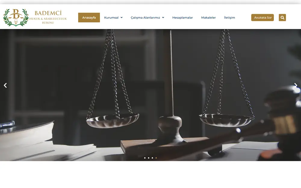 Bademci Hukuk web sitesinin masaüstü ana sayfası