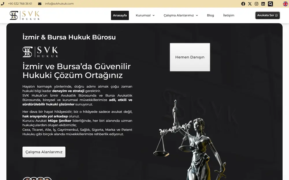 SVK Hukuk Türkçe web sitesinin masaüstü ana sayfası